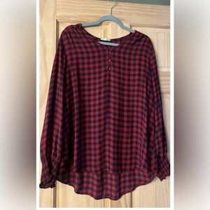 Red and Black Checkered Women's Top